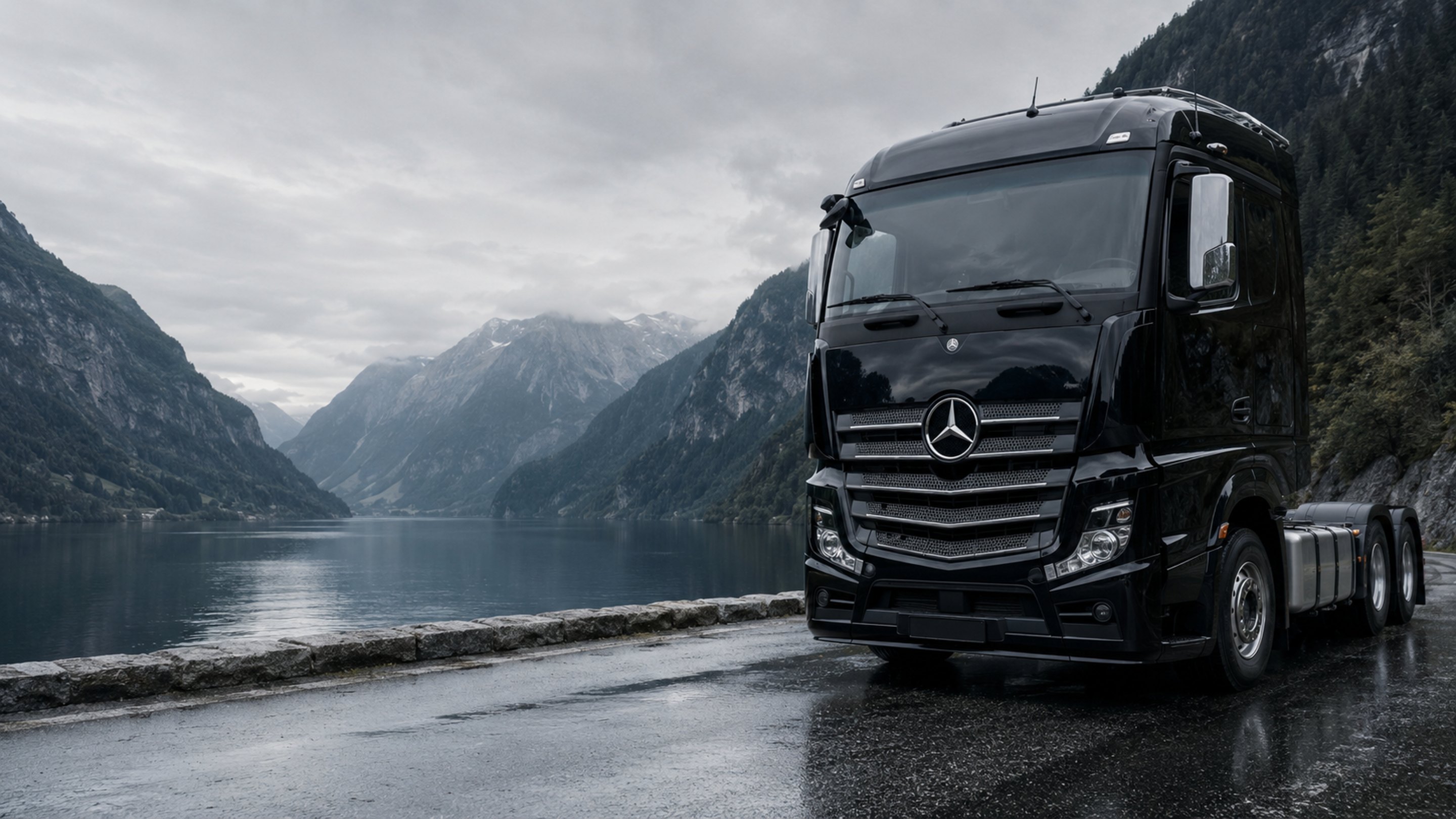 Gebrauchter Mercedes-Benz Actros LKW vor Bergpanorama